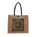 Ethnic jute bucket tote with black mandala print and durable woven handles - Pattern 1 Mandala Circle