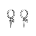 Silver punk style titanium steel hoop earrings with double cone spike pendants - Style 7 Silver Single