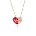 S925 silver rose gold heart necklace with ruby and diamond asymmetric splicing pendant - 925 Silver / Rose Gold