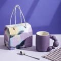 Purple matte ceramic mug with creative spherical handle and gradient gift box - Beaded Handle Mug / Gift Box / Deep purple