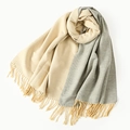 Two-sided faux rabbit fur scarf in beige and grey color block with tassel fringe - Light Yellow & Cyan Gray