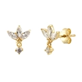 Gros plan du poinçon S925 sur boucle d'oreille plaquée or avec fleur en zircon blanc - Style Cluster Fleur Marquise (LN0403)