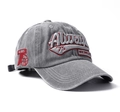 Detailed close-up of washed gray cotton baseball cap with red New York City embroidery - M (56-58cm) / Gray