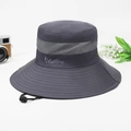 Dark grey outdoor sun hat with breathable mesh and adjustable chin strap - Dark Gray