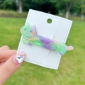 Cute green-purple marble cat hair clip with blue rhinestone eyes and pearl detail - Green Floral Cat