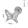 Piercing papillon en argent et acier inoxydable avec zircon clair et pas de vis - Style Design Papillon (#15)