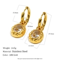 Pendientes de aro de acero bañados en oro de 18K con gran circón ovalado - Oro-Zirconia Blanca