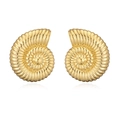 Detailed view of golden nautilus shell earrings with metallic luster on white background - Style F Gold