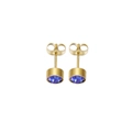 Détail de boucles d'oreilles en acier doré avec pierres de naissance bleu foncé - Argent - Pierre de Naissance de Septembre