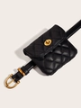 Chic black quilted waist bag with gold hardware buckle and adjustable leather belt strap - Black Rhombic Pattern