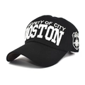 Detailed view of 3D embroidery on black cotton baseball cap with Boston city text - M(56-58cm) / Black With White Letters