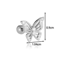 Silver butterfly cartilage piercing with cubic zirconia and screw ball back closure - 2# Silver Rhinestone Hollow Butterfly Style