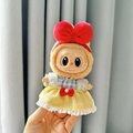Plush doll outfit with red bow and blue plaid dress for Labubu companion toy - Snow White Pendant / First And Second Generation Keychains Are Compatible With La Cloth Dolls. Dolls Not Included.