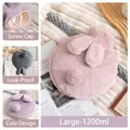 Pink rabbit plush hot water bottle 1200ml with leakproof spiral cap and soft bunny ears - 40oz / Round / Pink