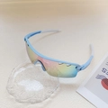 Kids sports sunglasses featuring light blue frames and colorful mirrored lenses - Blue Frame Colorful Blue Mirror Lens / Blue