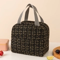 Isolierte Kühltasche aus schwarz-goldem Tweed mit gestreiften Griffen für Damen und Schule - Schwarz