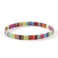 Bohemian Tila bead bracelet featuring colorful square resin tiles with vintage bronze accents - Multicolor/Bronze Patchwork (TL-B24102601A)