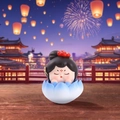 Cute Tang Dynasty lady figurine on a light blue lotus base with night sky scenery - Small-Biyan Style