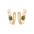 Boucles d'oreilles baroques dorées avec perles blanches et pierres précieuses vertes - 1# Vert