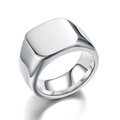 Polished silver titanium steel ring with minimalist rectangular flat top on white background - US 6 / Silver
