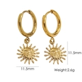 Pendientes de aro en acero chapado oro 14K con colgante de sol y peso de 2,6g - Estilo Cara de Sol-11.5mm