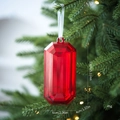 Red faceted gemstone Christmas ornament on tree with dimensions 13cm by 6cm - Red