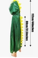 Detailed size chart of the green dinosaur costume cape with 112cm total height for kids - One Size / Green