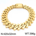 Chunky gold titanium steel rhombic Cuban link necklace, 420x32mm heavy hip-hop jewelry - Gold Color Sand Surface Necklace (KN288195-KJX)