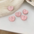 Set of five pink heart-shaped resin hair clips with silver metal duckbill base - Heart-Shaped Duckbill Clip (Set of 5) / Light Pink