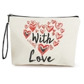 Borsa cosmetica in tela crema con stampa a cuore With Love e cerniera nera - Stile 1 (With Love)
