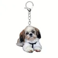 Acrylic 2D Shih Tzu dog keychain accessory with metallic clip for car and backpack - 29-Shih Tzu No Hook