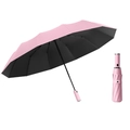 Pink three-fold automatic umbrella with reflective strip and black interior coating - 10 Ribs Automatic Light Umbrella Pink