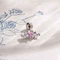 Silver crown earring with pink heart zircon and marquise stones for women - Pink