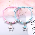 Braccialetti di coppia intrecciati rosa e blu con stella di cristallo e ciondolo nuvola - Nuvola e Stella (Set di 2 - Corda Colorata)