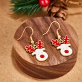 Cute reindeer Christmas earrings with red nose and gold hooks on wooden stand - Red Nose White Face Reindeer Style (E00903G)