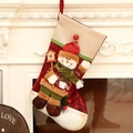 Linen Christmas stocking featuring a 3D snowman with a red hat and birdhouse - Snowman