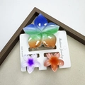 Three-piece set of gradient blue frangipani hair claw clips for tropical resort style - Rainbow-patterned Five-petaled Flower + Frangipani Flower Set #6 (includes Card)