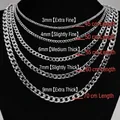 Silver stainless steel Cuban link chains in 3mm to 9mm widths on black model bust - 8mm / 45cm