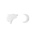 Asymmetric silver dog and moon stud earrings with polished geometric animal design - Steel Color Wolf Moon