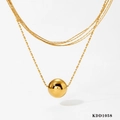 Collier chic multicouche en acier inoxydable doré avec pendentif boule polie - Style Doré (KDD1058)