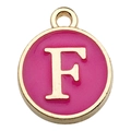 F-letter pendant in rose red enamel with gold metallic trim for DIY jewelry - Double-Sided Letter F / 1 Piece (12x14mm) / Rose Red