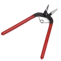 Detail view of red spring-loaded diagonal pliers showing black sharp cutting jaws - 9-shaped Pliers / Various Styles Of Hand Pliers