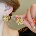 Elegant gold metal hollow flower stud earrings with vintage textured petals for women - Gold Pleated Flower Stud Earrings (21#)