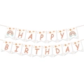 Bohemian happy birthday banner with rainbow and sun patterns in pink and beige colors - Banner