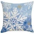 Blauer Weihnachts-Kissenbezug mit goldenen und weißen Aquarell-Schneeflockenmustern - Blau Aquarell Schneeflocke