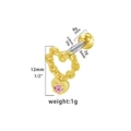 Orecchino a perno per cartilagine con cuore in zircone e fiocco in oro e argento - Stile Gemma Rosa Catena Cuore Oro (24032901-16)