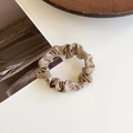 French vintage style champagne gold metallic silk scrunchie with pleated texture - Small / Light Coffee