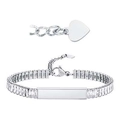 Silver stainless steel bracelet with white zircon stones and blank identity plate - Style 7 (Silver ID Plate Bracelet)