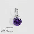 Silver stainless steel pendant with 6mm violet round-cut zircon for February birthstone - 6x6mm / February Deep Purple - Silver