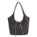 Borsa tote grigio scuro opaca con elegante fiocco e ampi spallacci per donna - Grigio